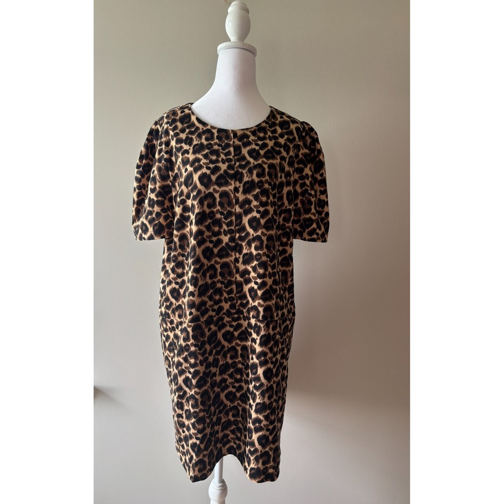 Jade Melody Animal Print Brown Black‎ Puff Short Sleeve Sheath Dress  Sz XL